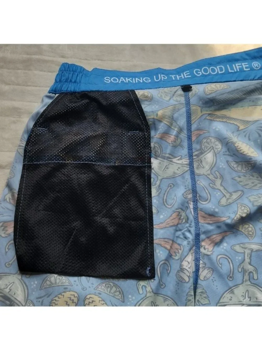Men's What The FIN, Summer , Vacation, Beach, Pool, Blue Graphic Swim Shorts